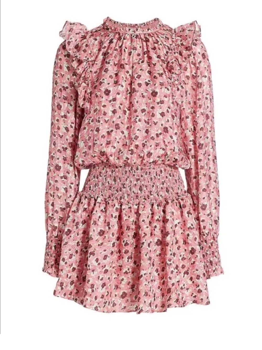 Ramy Brook Pink Floral Ruffle Smocked Mini Dress NWT Sm